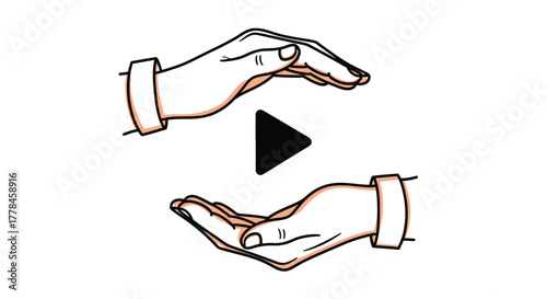 Two cupped hands forming a protective gesture around a play button icon, suggesting starting something or playing media