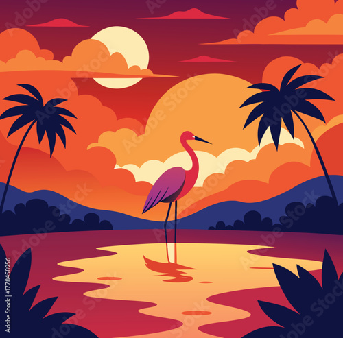 sunset with palm trees