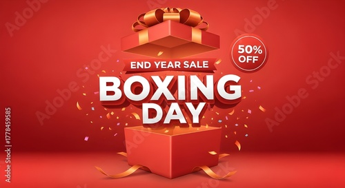 Festive boxing day end of year sale promotion with gift box