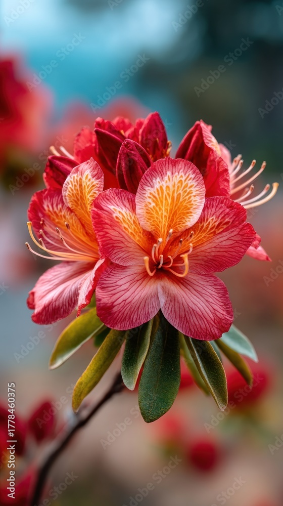 Fototapeta premium Vibrant Red and Orange Azalea Flower in Bloom.
