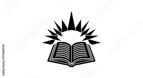 Knowledge and wisdom from an open book with radiating light symbol.