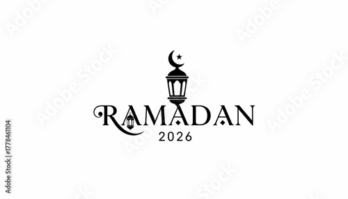 Ramadan 2026 calligraphy with crescent moon and lantern symbol