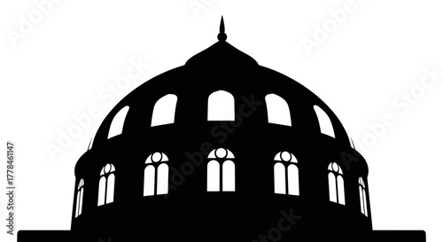 Architectural dome silhouette with many intricate arched windows