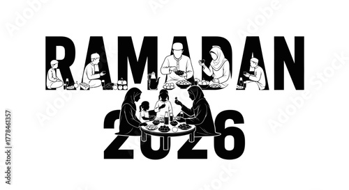 Ramadan 2026 muslim family iftar suhoor celebration vector art