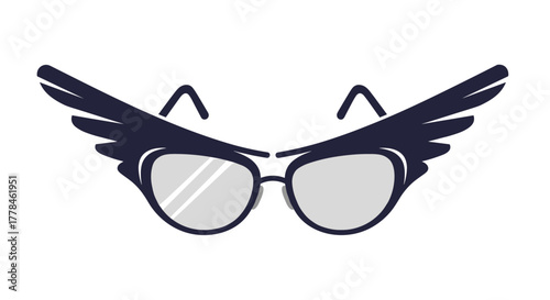 A stylized pair of eyeglasses with elegant wings extending from the sides, creating a unique symbol of vision, intellect, and freedom.