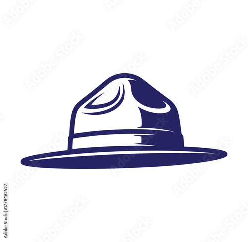 Illustration of a dark blue stylized forest ranger or park service hat on white background