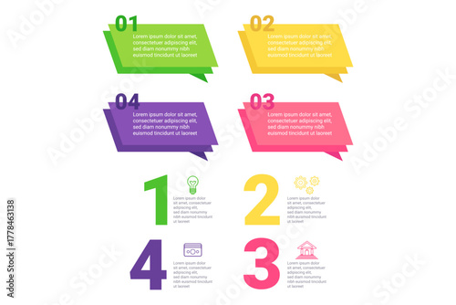 Graphic presenting colorful set of speech bubbles highlighting key concepts. Each bubble featuring number and brief text explaining different ideas in clear and engaging way