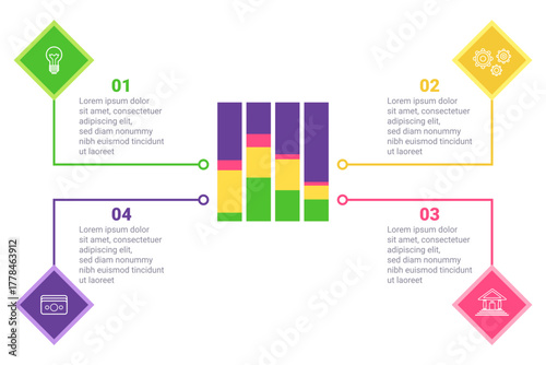 Infographic presenting four distinct sections with icons and color coding to highlight various data points. Each section delivering concise information for easy understanding and quick reference