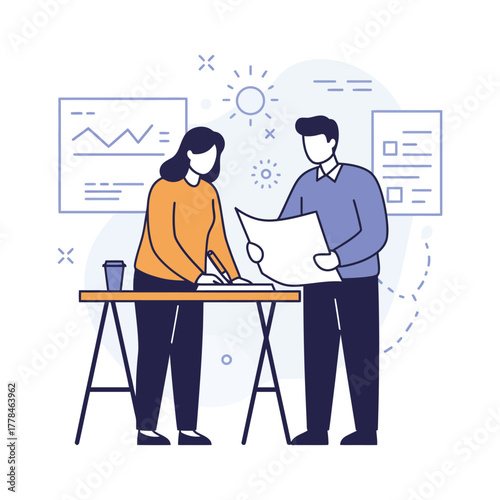 Teamwork on Project Blueprint Business Colleagues Collaborating on Design