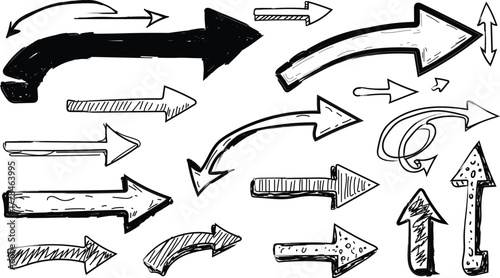 Hand Drawn Arrow Collection in Black and White for Creative Direction and Visual Communication Needs Representing Choices Navigation and Guidance