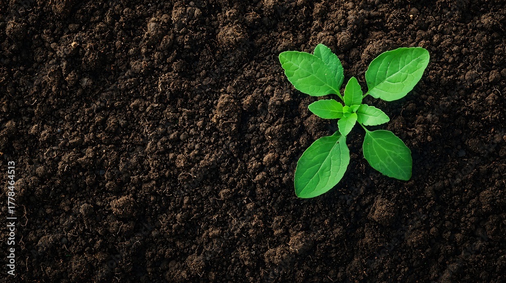 Naklejka premium Aerial view of compost heap surrounded by green vegetation and soil layers.