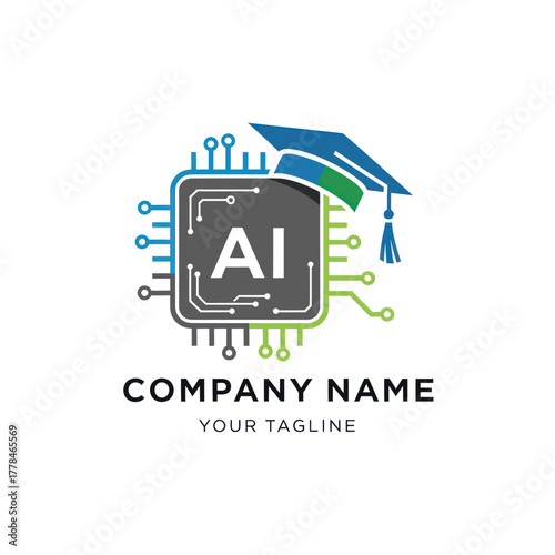 AI Education Logo Featuring Graduation Cap and Circuit Board Design.