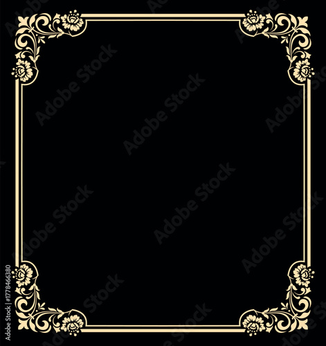Decorative frame Elegant vector element for design in Eastern style, place for text. Floral black and golden border. Lace illustration for invitations and greeting cards