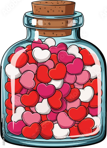 A Jar Full of Love A Sweet Collection of Heart-Shaped Candies in Red, Pink, and White