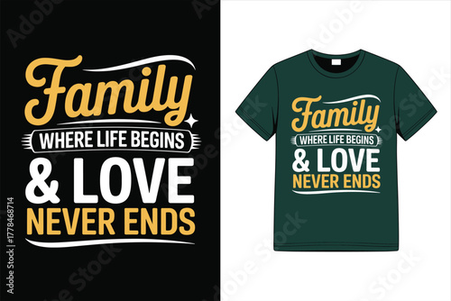 Stylish “Love My Family”T-shirt design featuring elegant lettering and heart elements