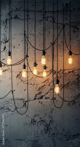 Edison Bulbs Hanging Against a Textured Wall.