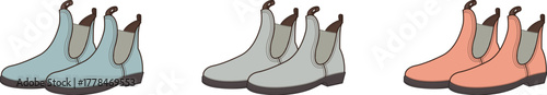 Colorful Illustration of Fashionable Ankle Boots A Set of Three Pairs in Different Hues
