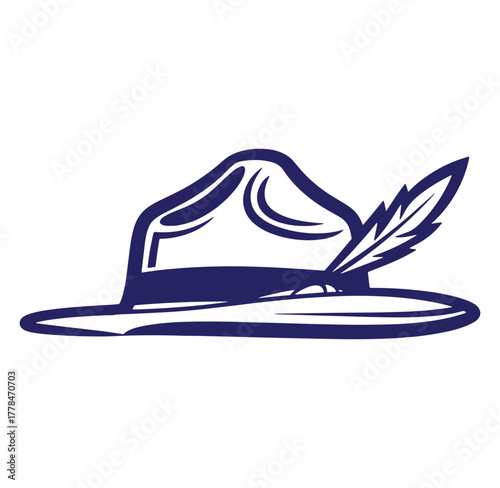 Vector illustration of a classic german hat with feather in simple blue design