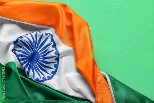 Flag of India on green back...