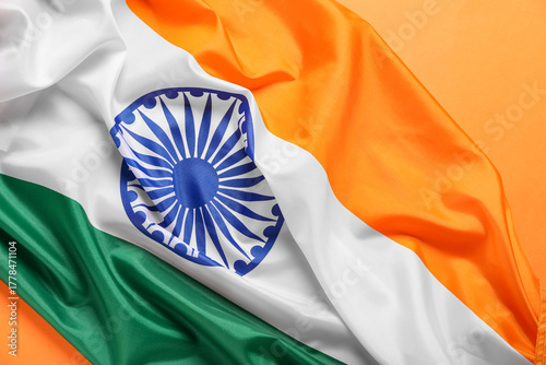 Flag of India on orange bac...