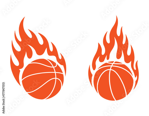Burning Basketballs in Flames: Intense Sports, Competition, and Winning Concept Vector.