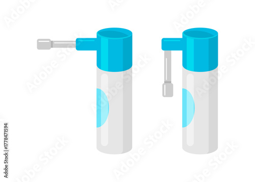 Bottle throat spray. A medicine for oral health and medical care. Oral fluid bottle for therapeutic use. Stock illustration.