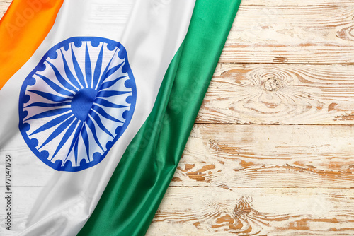 Flag of India on white wood...