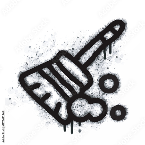 A graffiti-style broom icon with a spray-painted base isolated on a white background. A graffiti-style broom icon with a spray-painted base in black on white. Vector illustration.