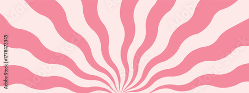 Wavy pink radial stripes background. Strawberry lollipop, candy, yogurt, ice cream print symbol. Groovy y2k pattern. vector illustration.