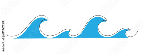 One continuous line drawing of Sea Wave icon vector. coastal, marine symbol. vector illustration.
