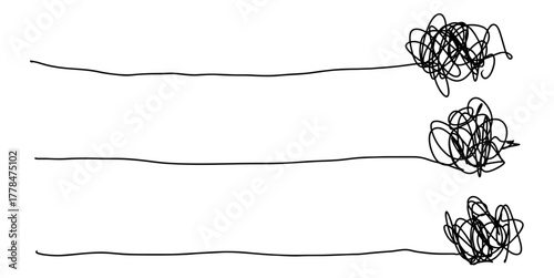 Tangled line vector. Abstract background element ideal for confusion, complexity, and random scribbling themes. Features a messy web of continuous, overlapping lines for a chaotic aesthetic.