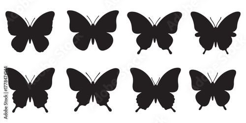 butterfly Shape set collection pack black icon silhouette vector flat illustration design on white background