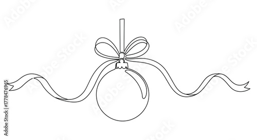 Hand drawn outline of a festive easter egg ornament with a flowing ribbon and bow perfect for spring celebrations