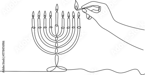 Hanukkah menorah candles lighting jewish holiday celebration tradition line art