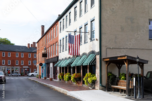 American Flag Sidewalk Main Street Downtown 
