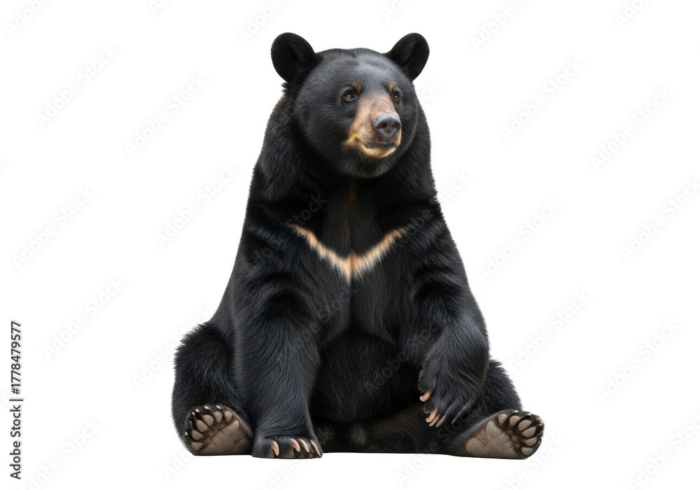 Obraz premium Sitting asiatic black bear ursus thibetanus wildlife animal mammal forest fauna nature illustration image stock photo isolated on transparent background