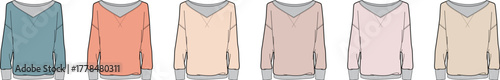 Collection of women's sweaters in various colors, showcasing V-neck design and long sleeves