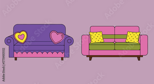 Colorful cartoon couches and cushions for home decor and furniture