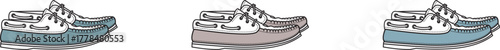 An appealing array of illustrated boat shoes in various hues, embodying comfortable casual footwear and a relaxed, classic maritime fashion aesthetic