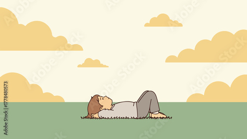Relaxed Person Lying on Ground Looking Up at Sky.