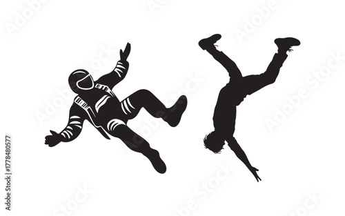 jumping people silhouettes and paraglider