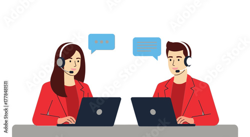 Customer service agents providing online support with laptops