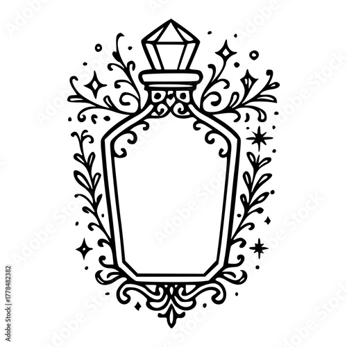 mystical elixir vial template with ornate floral accents