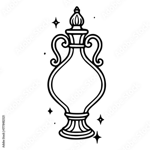 ornate alchemist's potion flask with flame cap