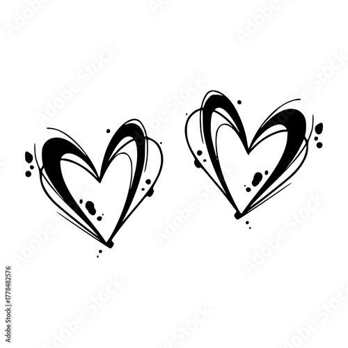 hand-drawn double heart doodle with ink splatters