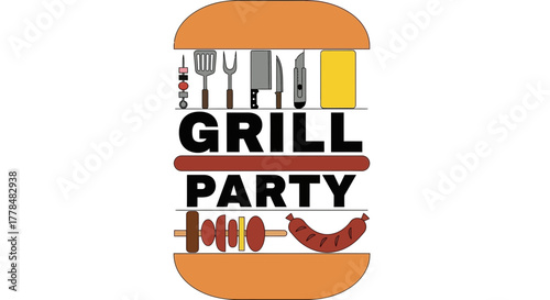 Grill party barbecue summer cookout invitation vector graphic