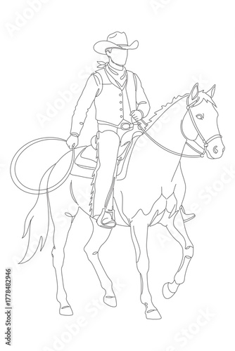line drawing of cowboy riding horse