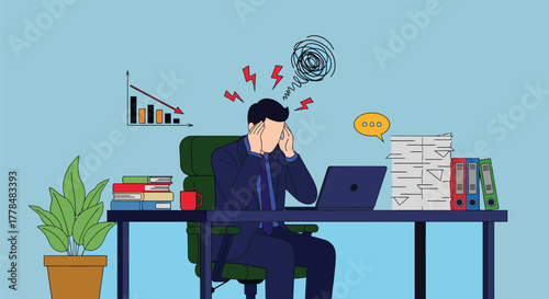 Stressed businessman overworked with financial loss and deadlines