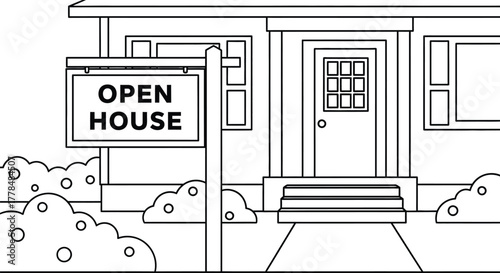 Open house real estate property listing for sale sign cartoon