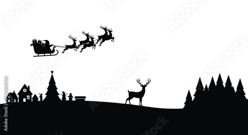 Christmas santa claus reindeer sleigh vector graphic background